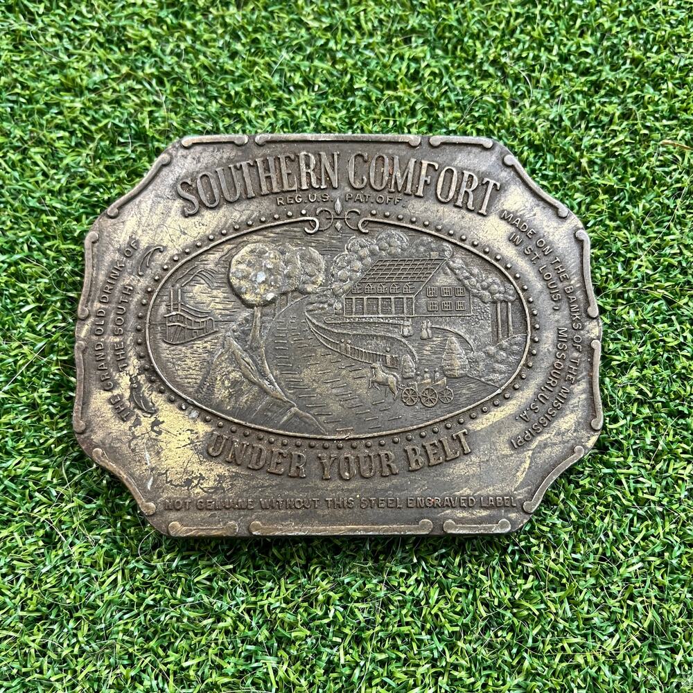 Vintage Southern Comfort Heavy Brass Belt Buckle